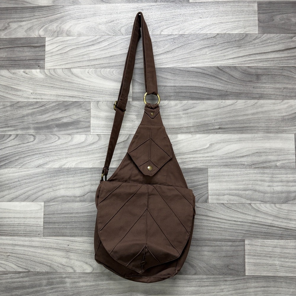 Talismana Designs Crossbody Bag Women Brown Cotton Leaf Design Travel Zip Pocket